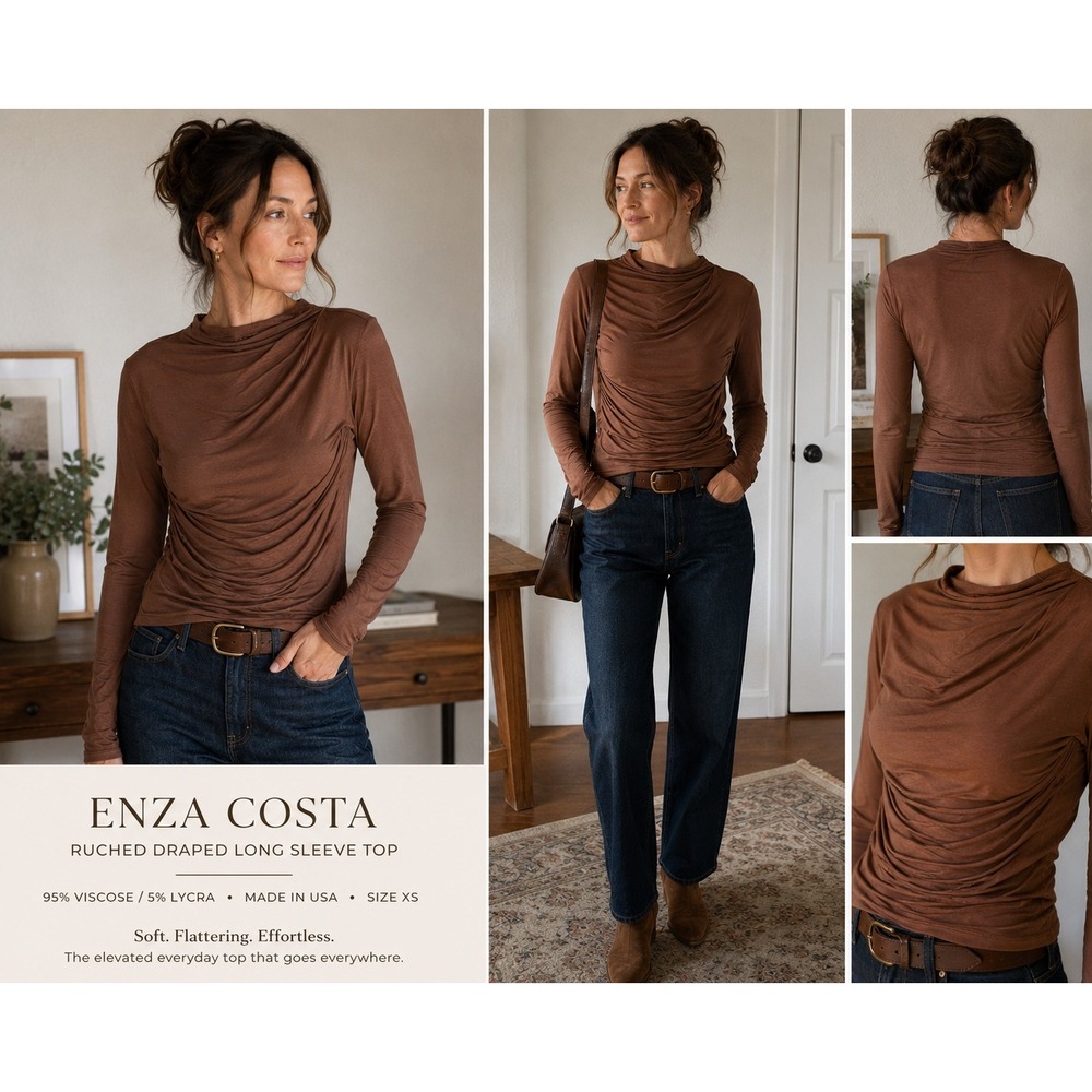 Enza Costa Ruched Draped Long Sleeve Top